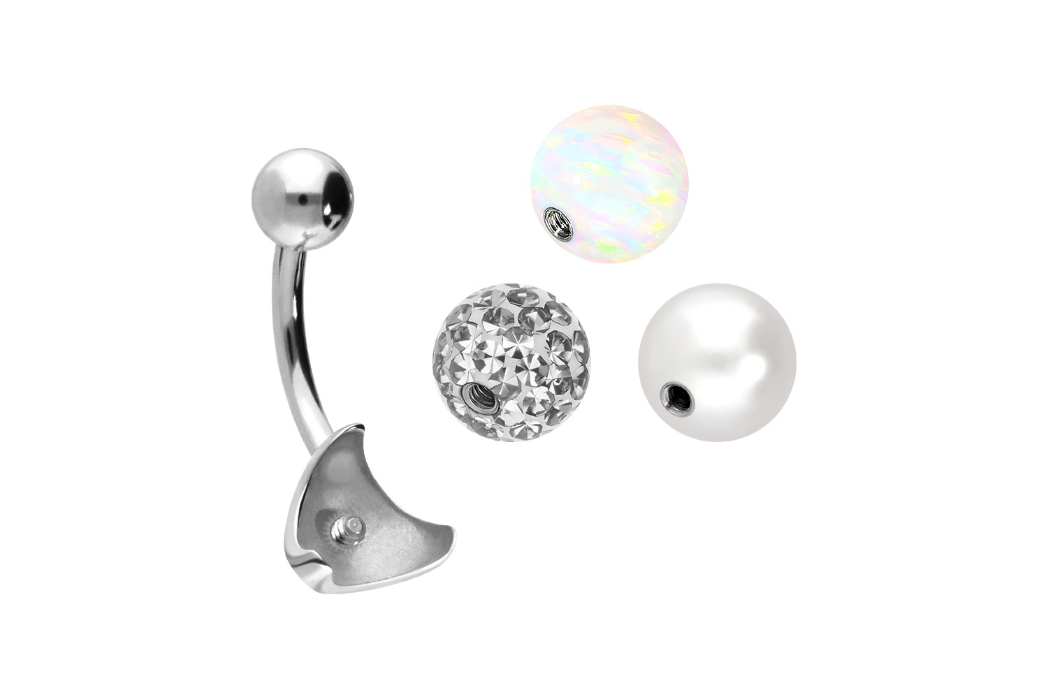 Titan Bananabell Piercing mit Innengewinde 3ER KUGELMIX